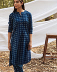 Samiya Handblock Indigo Long Kurta with Harem Pant - Set of 2