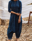 Samiya Handblock Indigo Long Kurta with Harem Pant - Set of 2