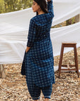 Samiya Handblock Indigo Long Kurta with Harem Pant - Set of 2