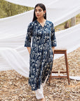 Maira Indigo Floral V Neck A Line Kurta