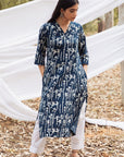 Maira Indigo Floral V Neck A Line Kurta