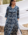 Maira Indigo Floral V Neck A Line Kurta