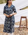 Maira Indigo Floral V Neck A Line Kurta