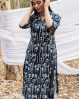 Maira Indigo Floral V Neck A Line Kurta