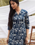 Maira Indigo Floral V Neck A Line Kurta