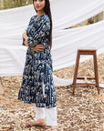 Maira Indigo Floral V Neck A Line Kurta