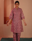Rozana Printed Pink Kurta & Pant - Set of 2