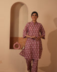 Rozana Printed Pink Kurta & Pant - Set of 2