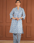 Rozana Printed Blue Kurta & Pant - Set of 2