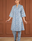 Rozana Printed Blue Kurta & Pant - Set of 2