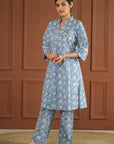 Rozana Printed Blue Kurta & Pant - Set of 2