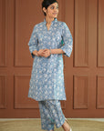 Rozana Printed Blue Kurta & Pant - Set of 2