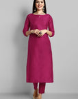 Hot Pink Cotton Silk Boat Neck Only Kurta