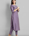 Mauve Cotton Silk Boat Neck Key Hole Kurta