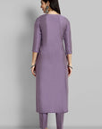 Mauve Cotton Silk Boat Neck Key Hole Kurta