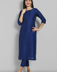 Ink Blue Cotton Silk Boat Neck Kurta