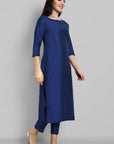 Ink Blue Cotton Silk Boat Neck Kurta