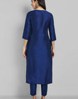 Ink Blue Cotton Silk Boat Neck Kurta