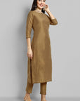 Old Gold Cotton Silk Boat Neck Kurta