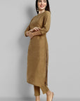 Old Gold Cotton Silk Boat Neck Kurta