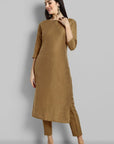 Old Gold Cotton Silk Boat Neck Kurta