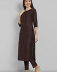Brown Cotton Silk Boat Neck Kurta