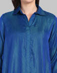 Ink Blue Shirt style Collar Kurta Pant Set