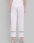 Classic White Straight-Fit Pants with Delicate Lace Inlays
