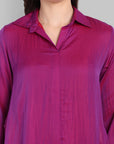 Purple Shirt style collar kurta pant set