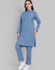 Sui Dhaga Sky Blue Straight Fit Kurta with Mandarin Collar Set of 2