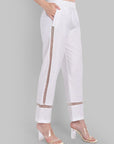 Classic White Straight-Fit Pants with Delicate Lace Inlays