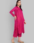 Hot pink shirt style collar kurta pant set