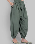 Olive Green Solid Shirt Collar Kurta with Harem Pants Set