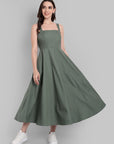 Olive Green Sleeveless A-Line Midi Dress