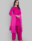 Hot Pink Kurta with Farshi Salwar and Dupatta - Set of 3