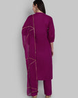 Dopahar Purple Kurta with Gota Twist & Chiffon Dupatta - Set of 3