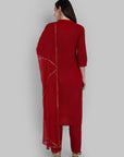 Dopahar Red Kurta Set with Gota Twist & Chiffon Dupatta - Set of 3