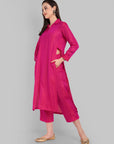 Hot pink shirt style collar kurta pant set