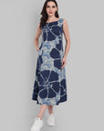 Lopa Indigo Floral Print Sleeveless Midi Dress