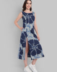 Lopa Indigo Floral Print Sleeveless Midi Dress