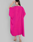 Hot Pink Satin Kaftan with Tie-Up Neckline