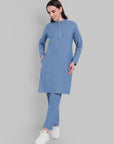 Sui Dhaga Sky Blue Straight Fit Kurta with Mandarin Collar Set of 2