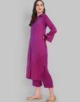 Purple Shirt style collar kurta pant set