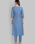 Boat Neck Light Blue Kurta & Pant Set