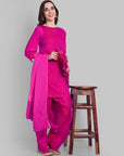 Hot Pink Kurta with Farshi Salwar and Dupatta - Set of 3