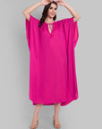 Hot Pink Satin Kaftan with Tie-Up Neckline