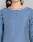 Boat Neck Light Blue Kurta & Pant Set