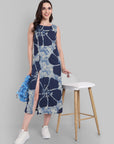 Lopa Indigo Floral Print Sleeveless Midi Dress