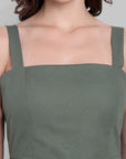 Olive Green Sleeveless A-Line Midi Dress