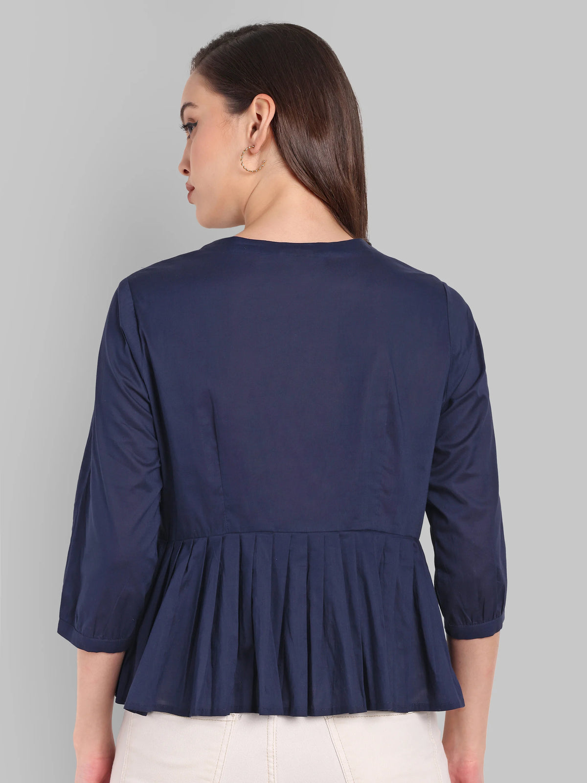 Navy blue Peplum pleated top